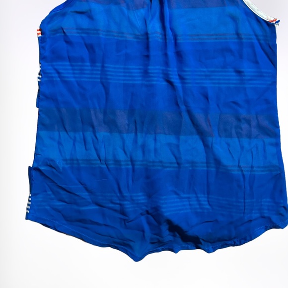 Maurices Bright Blue,White & Vivid Orange Sleeveless Button Up Top w/Sheer Back - Picture 5 of 6
